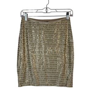 Tart Beige & Gold Sequins Pull On Bodycon Stretchy Chic Mini Skirt Size M